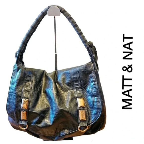 Matt and Nat Vegan  Leather Shoulder Bohemian Tote Bag Black. - Picture 2 of 14